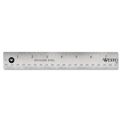 Westcott 10414 Stainless Steel Metal Ruler with Non-Slip Cork Base, 6 in