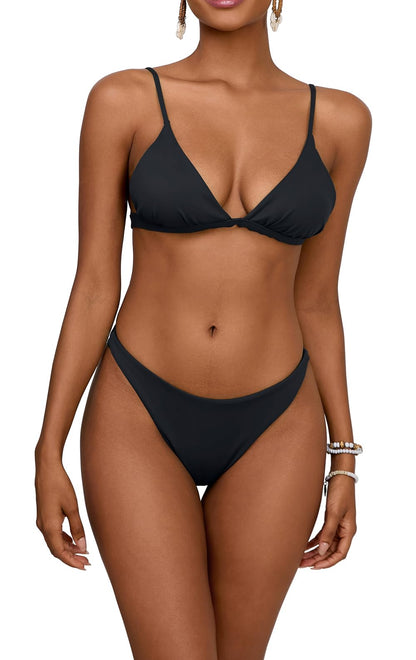 Thong Bikini Sets for Women Sexy Cross Criss Tie Back Triangle Bikini Cheeky High Cut Swimsuits 2 Piece