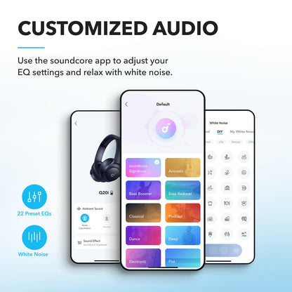 Soundcore by Anker Q20i Hybrid Active Noise Cancelling Headphones, Wireless Over-Ear Bluetooth, 40H Long ANC Playtime, Hi-Res Audio, Big Bass, Customize via an App, Transparency Mode (Pink)