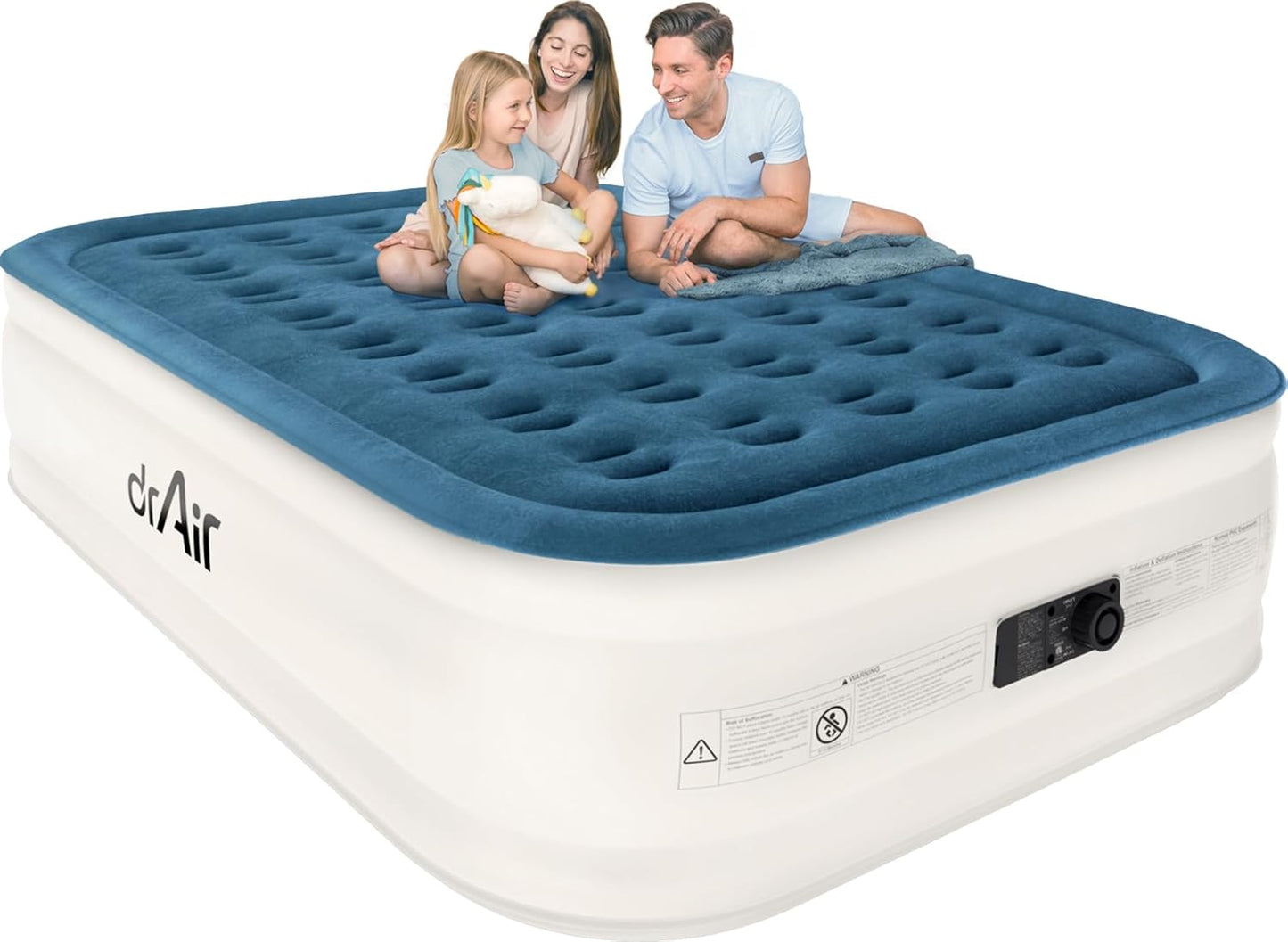 Queen Air Mattress, 18” Raised Inflatable Bed with Built-in Pump, Waterproof Velvety Top, Ergonomic Design, Reinforced Support, and Carry Bag for Home, Camping, and Guests