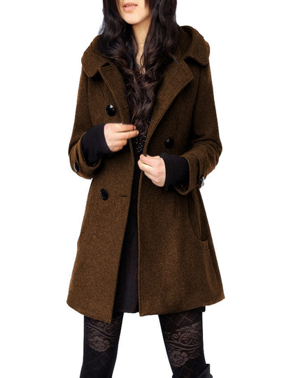 Tanming Women's Warm Double Breasted Wool Pea Coat Trench Coat Jacket with Hood