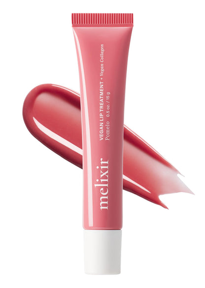 Melixir Vegan Lip Treatment, Sheer Tinted Lip Balm for Instant Hydration & Shine, Moisturizing Lip Gloss, Infused with Vegan Collagen & Jojoba Oil, Cruelty-Free, Korean Skincare-2 Rose(0.5oz)