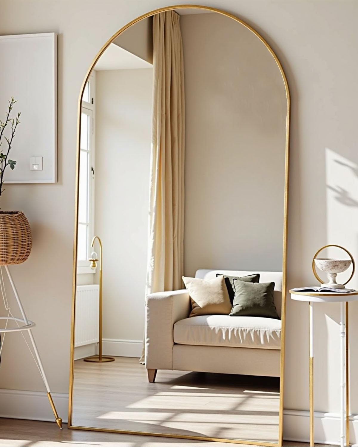 TinyTimes 64''x21'' Arched Full Length Mirror with Stand, Full Body Mirror, Mirrors Full Length Floor Freestanding, Wall Mounted Mirrors for Bedroom Living Room Cloakroom (Gold)