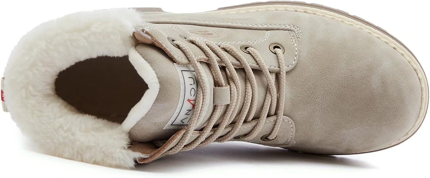 ANJOUFEMME Womens Hiking Snow Winter Boots - Waterproof Work Ankle Boots for Women Comfortable Warm Fur Boots for Backpacking Cycling