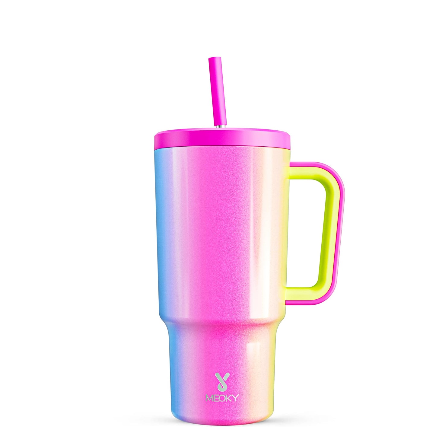 Meoky 40 oz Christmas Tumbler with Handle and Straw, Xmas Tumbler with Lid and Straw, Insulated Stainless Steel Travel Mug, Christmas Gifts for Women Men Adults (Jolly Reindeer)