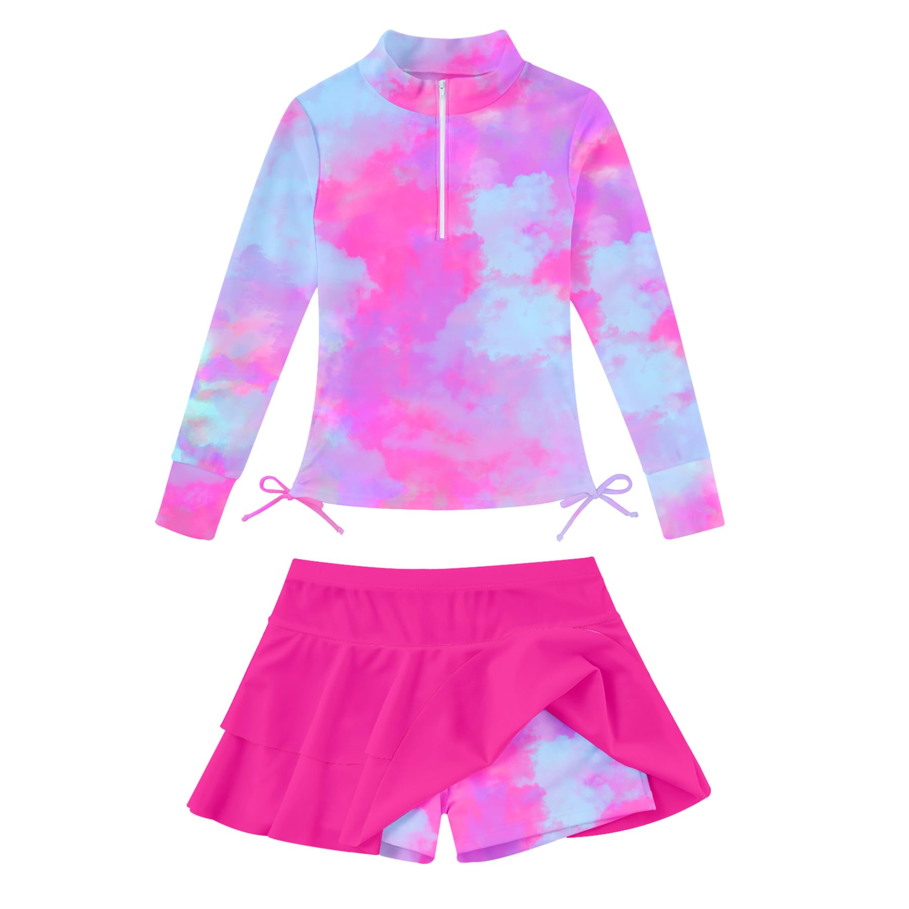 Vogseek 3-12T Girls Rash Guard 2 Pieces Bathing Suit Long Sleeve Swimsuit Swimming Skirt with Shorts Swimwear