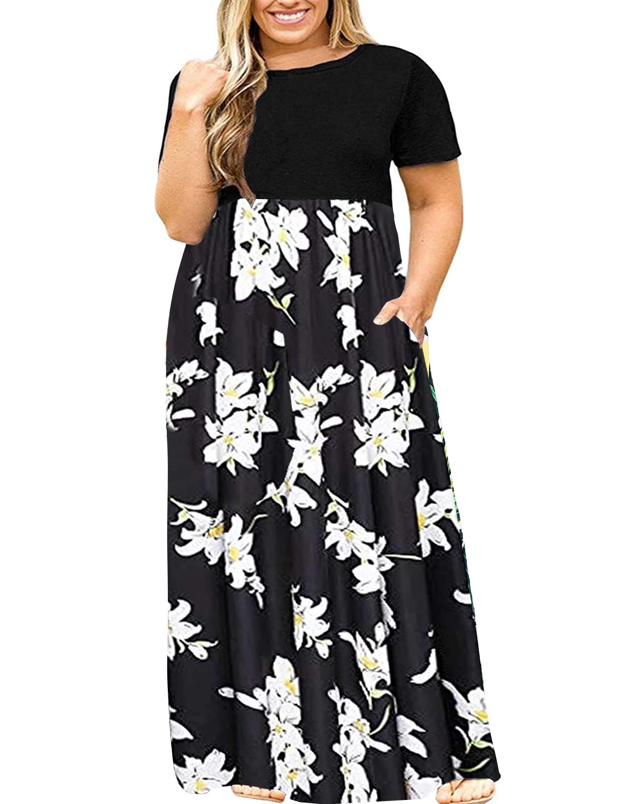 Halife Plus Size Dresses for Curvy Women Summer Casual Beach Long Maxi Dress with Pockets