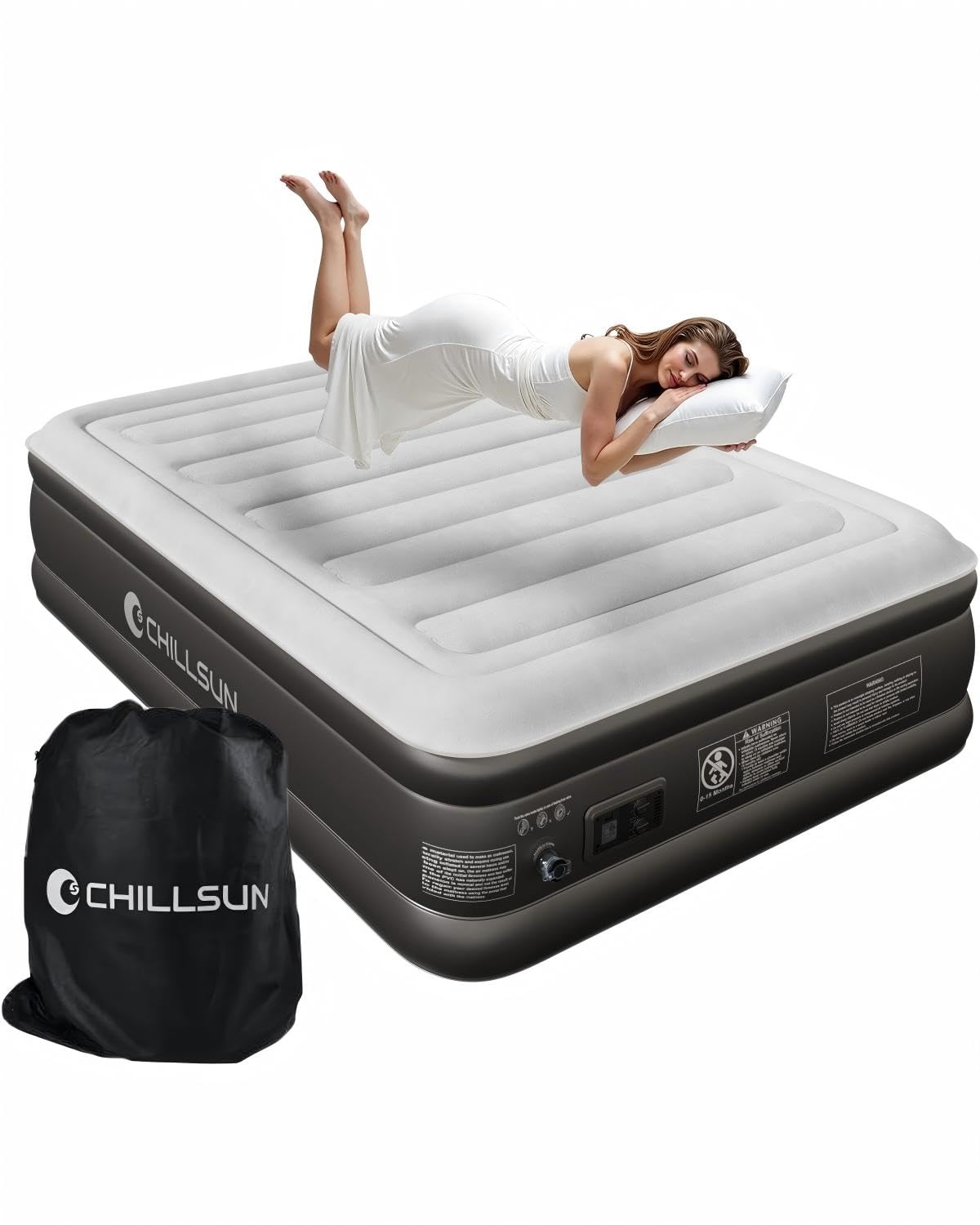 CHILLSUN Air Mattress Queen With Built in Pump - Upgraded Blow Up Bed,2 Mins Quick Self Inflatable and Deflate, 18"/650lbs Max, Strong Support, Flocked Top, Puncture Resistant, for Camping,Home,Guests