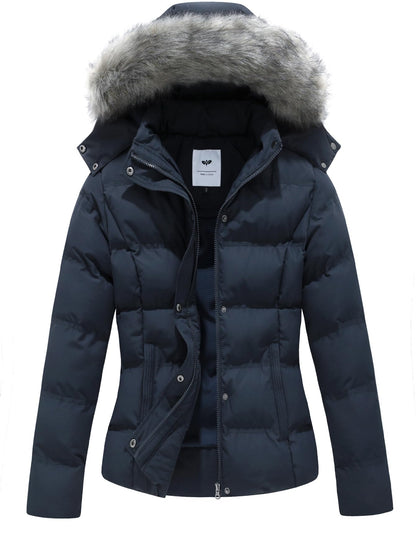 GGleaf Women's Hooded Warm Winter Coat Quilted Thicken Puffer Jacket with Removable Fur Hood
