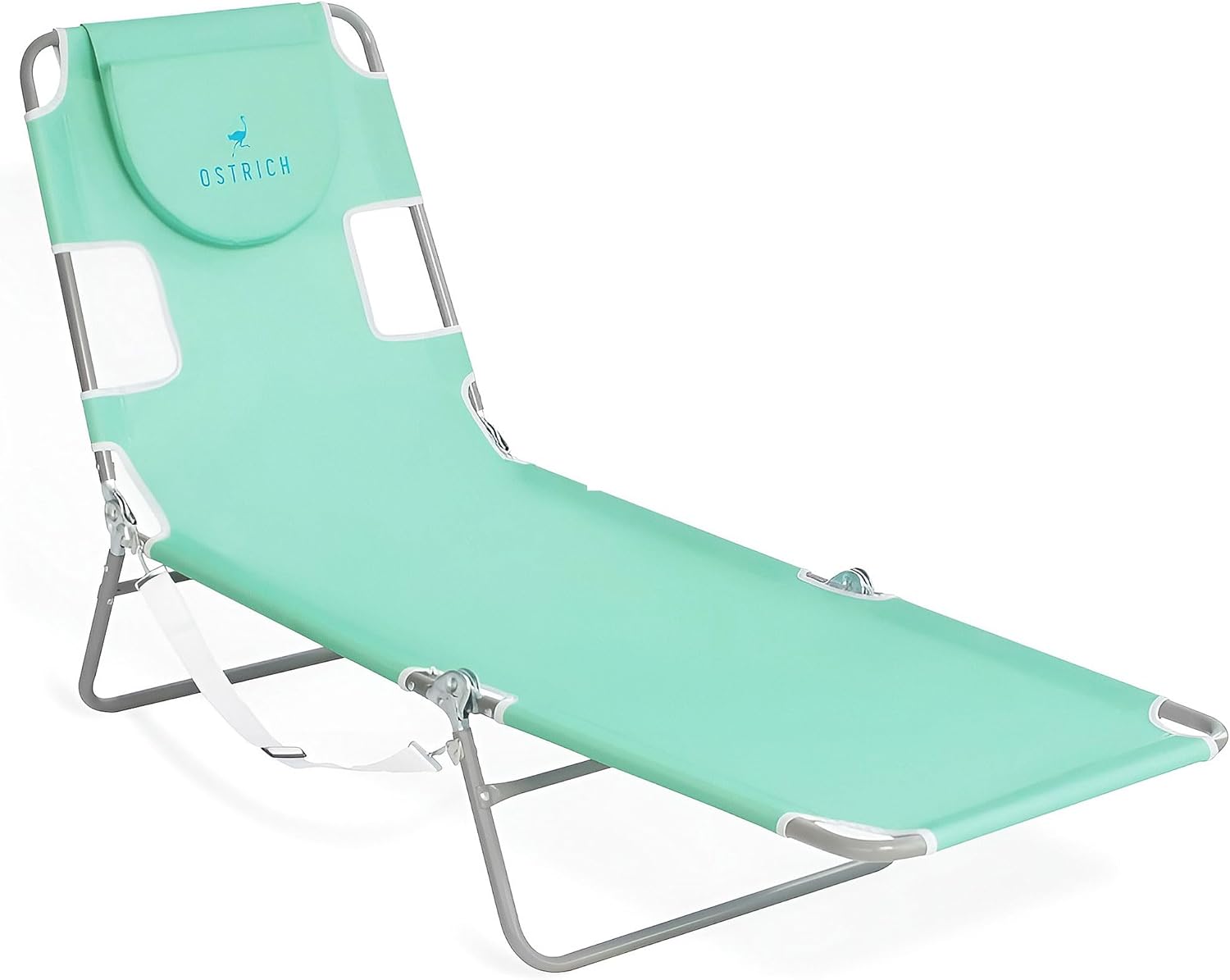 Ostrich Folding Beach Lounge Chair, Reclining Outdoor Chaise Lounger, Teal