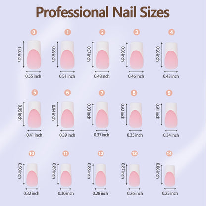 Misssix French Gel Nail Tips, 240Pcs French Tip Press on Nails Long Square Pink, No Need to File Tips Pre-lasting, Fake Nails for Nail Art DIY 15 Sizes