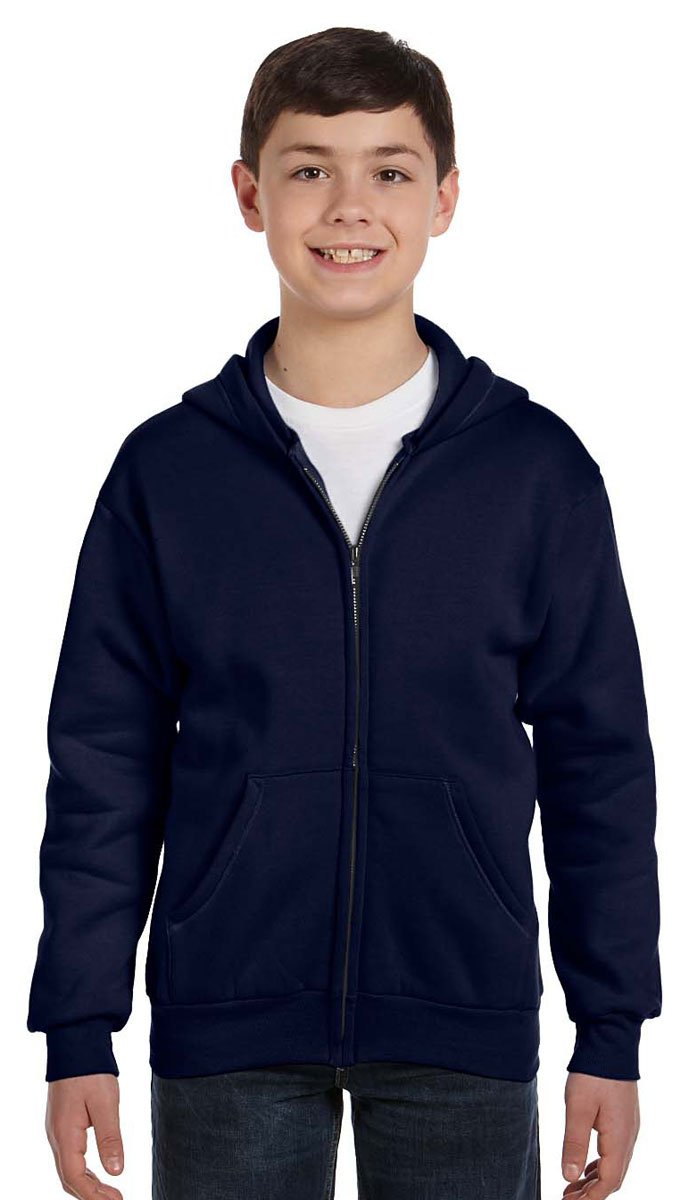 Hanes Boys' EcoSmart Full Zip Hooded Jacket, Navy, Large