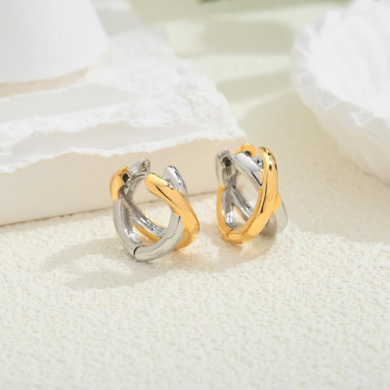 Gold Hoop Earrings For Women Trendy Mixed Metal Earrings Two Tone Earring Gold And Silver Earring Fashion Knot Jewelry Gift