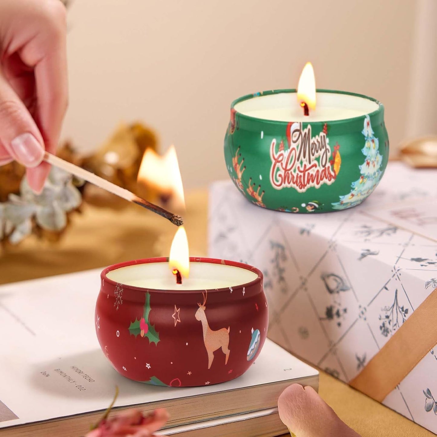 Christmas Candles - Scented Candle Gift Set for Women, 2 Packs 2.5 oz Candles for Home Scented, Stress Relief Aromatherapy Candles for Women, Ideal Christmas Gifts for Friends Mom Coworker Teacher