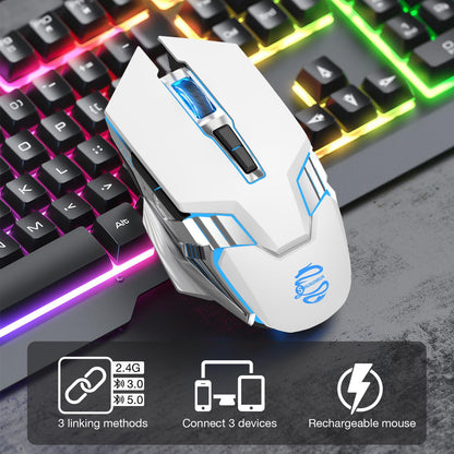Bluetooth Gaming Mouse, RGB Rechargeable USB Wireless Mouse, Quiet Click, LED Backlit, Ergonomic, with Side Button, 6 Button, DPI Adjustable, Computer Mice for Laptop PC MacBook Chromebook - Grey