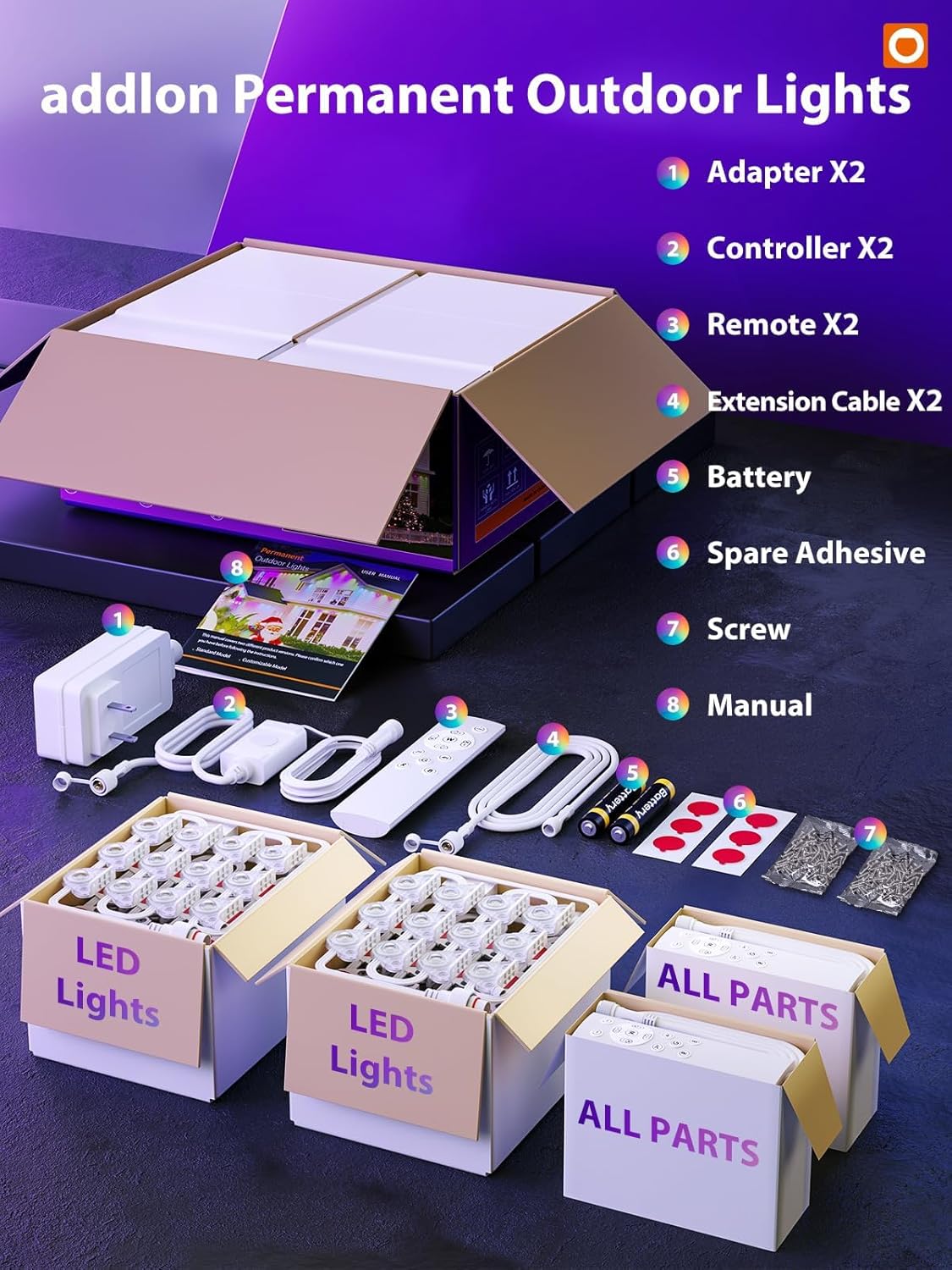 addlon 400FT(200FT*2) Permanent Outdoor Lights, Smart RGB+IC LED Lights for House & Outdoor Decor, App & Remote Control, DIY Scene Modes, IP67 Waterproof for Christmas, Holiday, Party Decorations