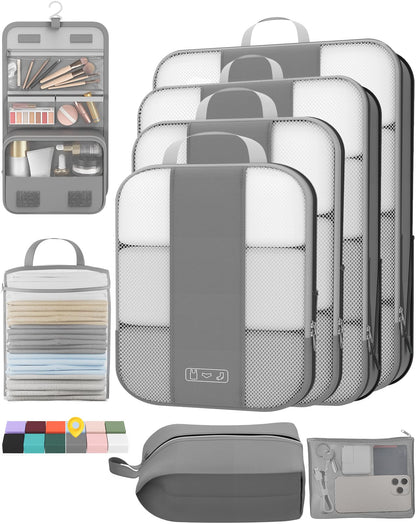 10 Set Compression Packing Cubes for Travel Essentials,Compressible Expandable Packing Cubes for Suitcase,OlarHike Luggage Organizer Bags for Travel,Handy Helper for Organizing Clothes(Black)