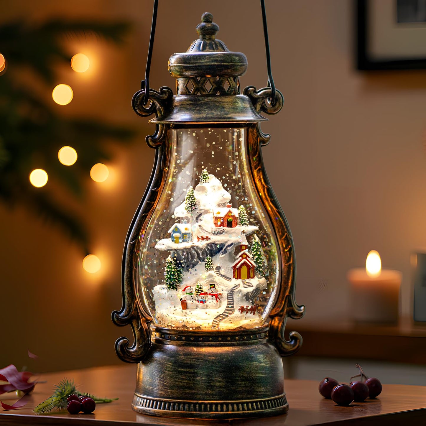 Christmas Snow Globe Swirling Glittering Nativity Scene with Music, USB Lined/Battery Operated Lighted Water Lantern for Christmas Festival Decoration Gifts