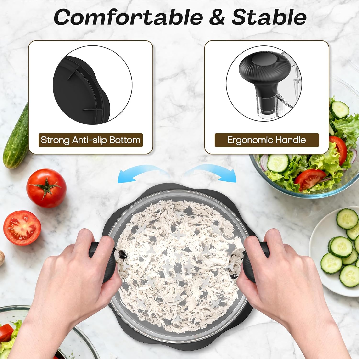 10" Pro Chicken Shredder Tool Twist Large for Kitchen, BPA-Free Food-Safe Meat Grinder, Visible Chicken Breast Meat Shredder with Strong Anti-Slip Bottom & Ergonomic Handle, Black