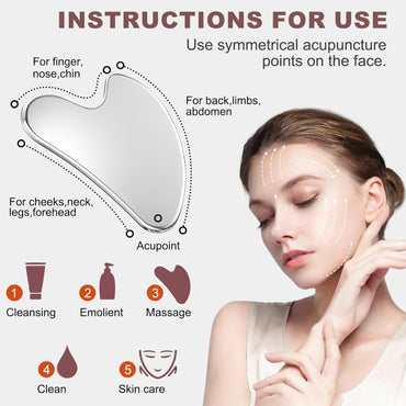 Stainless Steel Gua Sha Facial Tools, Upgrade Metal Gua-sha, Guasha Tool for Face and Body Treatment, Muscle Tension and Puffiness Relief for Guasha Tool, Skin Care Gifts for Women