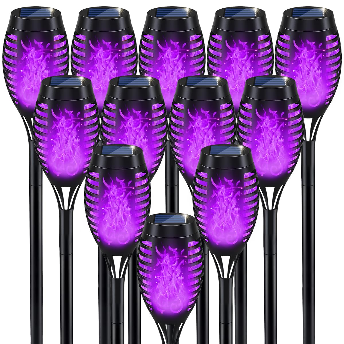 IkeeRuic Halloween Decorations Outdoor, Purple Halloween Solar Lights with Flickering Flame, Solar Torch Lights for Yard Decorations, Waterproof Outdoor Lighting for Garden Pathway Patio Outside Decor
