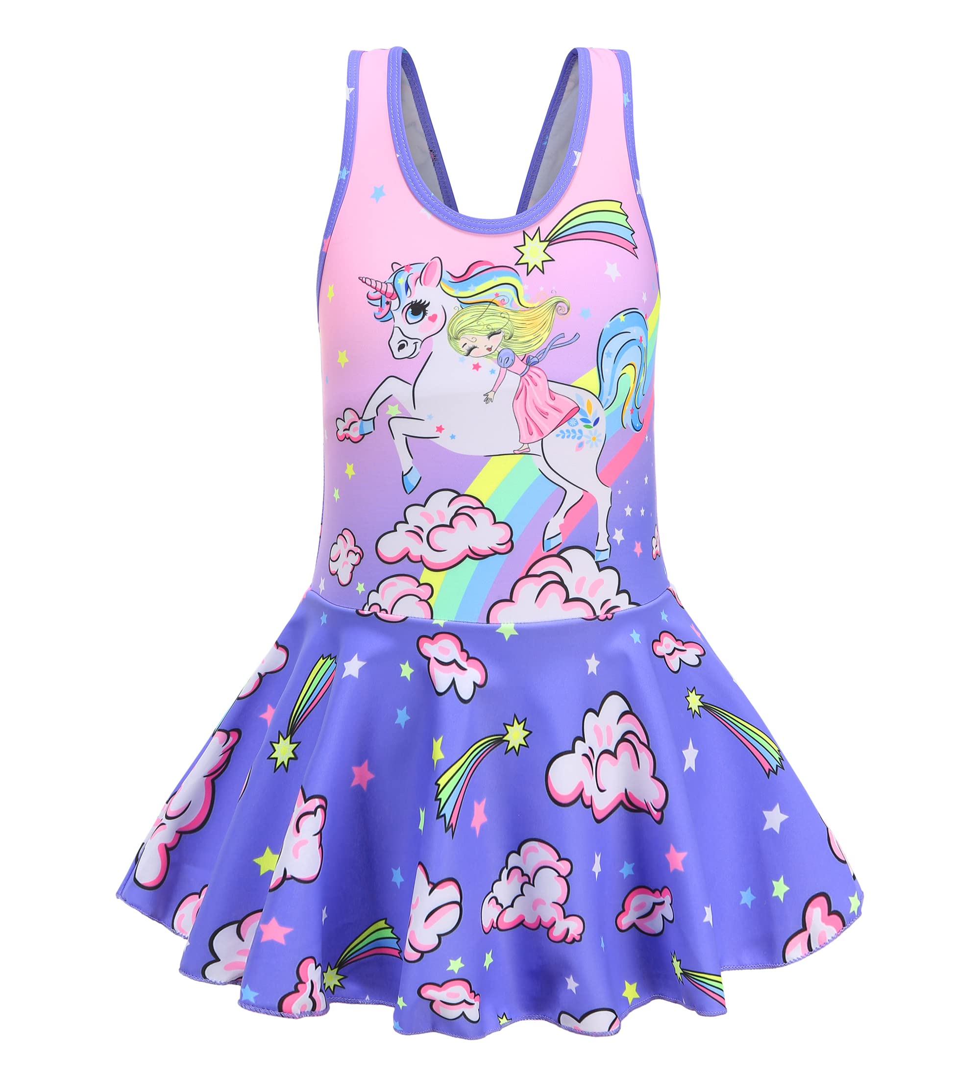 Akokvlar Girl One Piece Swimsuit with Skirt Bathing Suit Swimwear 3-16Y