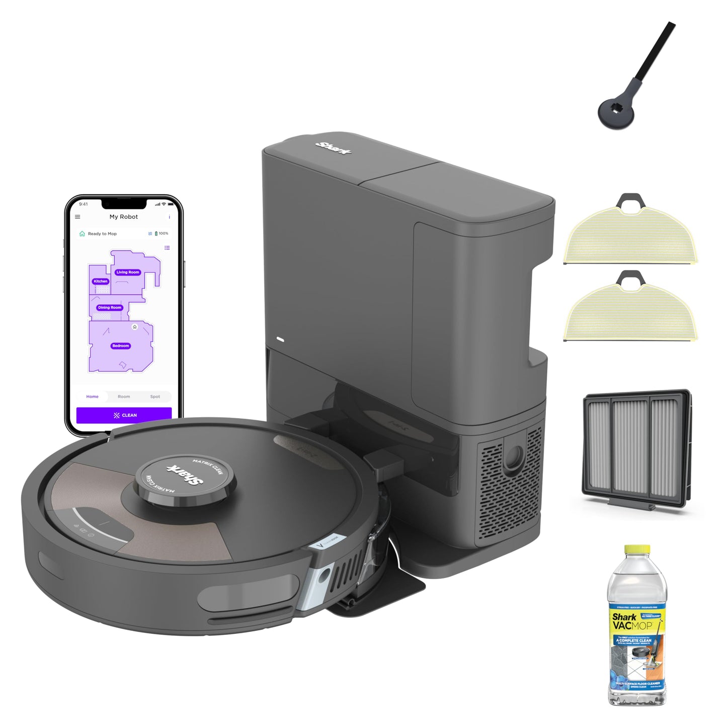 Shark AI Ultra Voice Control Robot Vacuum with Matrix Clean Navigation, Home Mapping, 60-Day Capacity, XL Self-Empty Base for Homes with Pets, Carpet & Hard Floors, Cool Grey