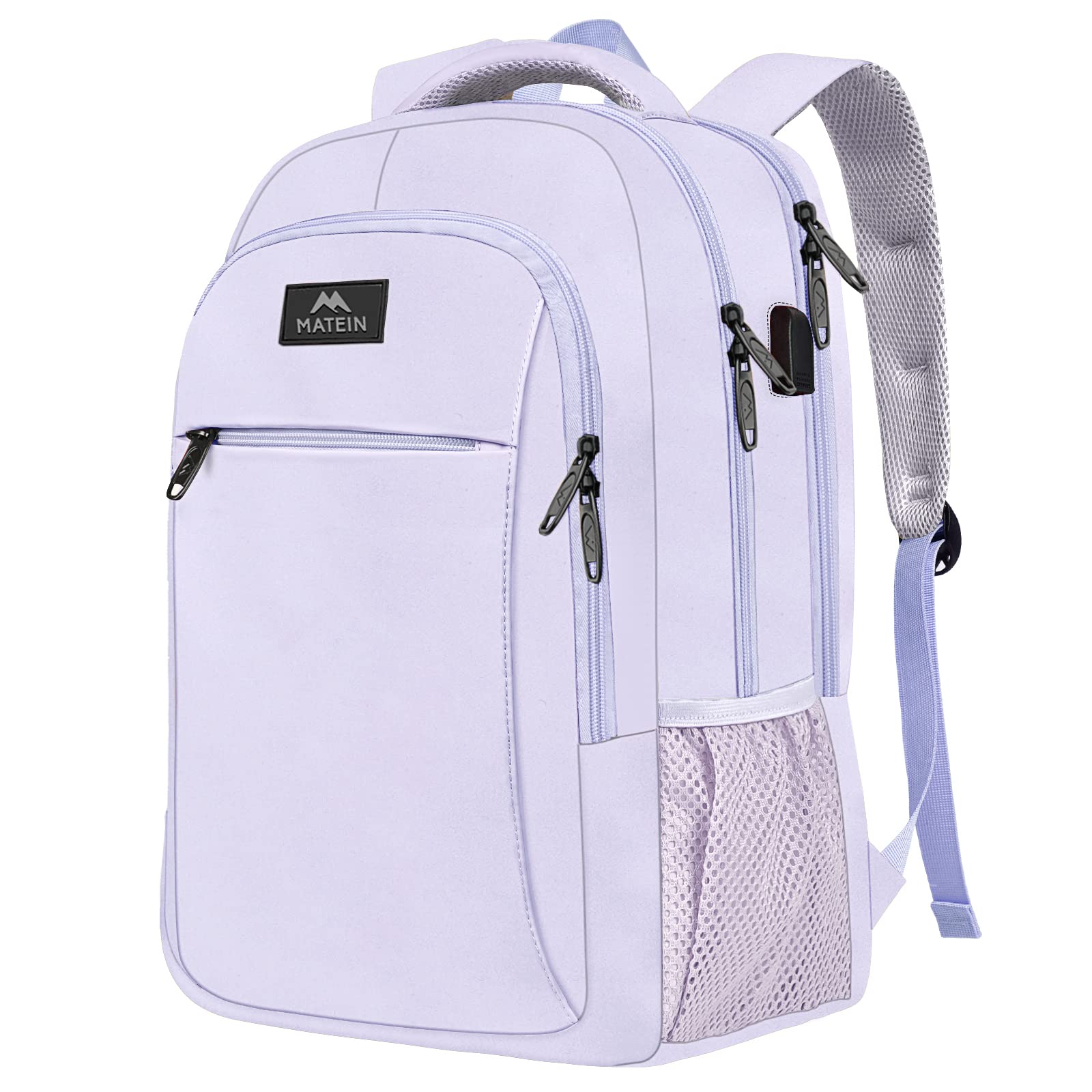 MATEIN Travel Laptop Backpack, Business Anti Theft Slim Sturdy Laptops Backpack with USB Charging Port, Water Resistant College School Computer Bag Gift for Men & Women Fits 15.6 Inch Notebook, Grey