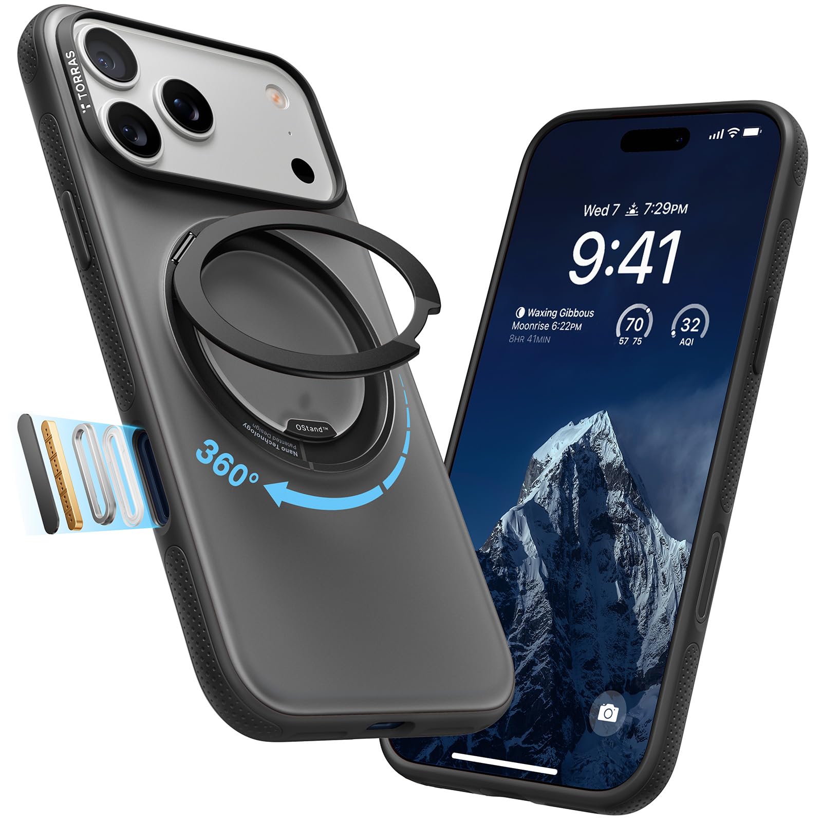 TORRAS 360 Magnetic Stand for iPhone 17 Pro Max Case, [Fit for MagSafe] [4X Military-Grade Protection] Slim Case for iPhone 17 Pro Max, 6.9", Translucent Deep Blue, Ostand O3 Fitness Series