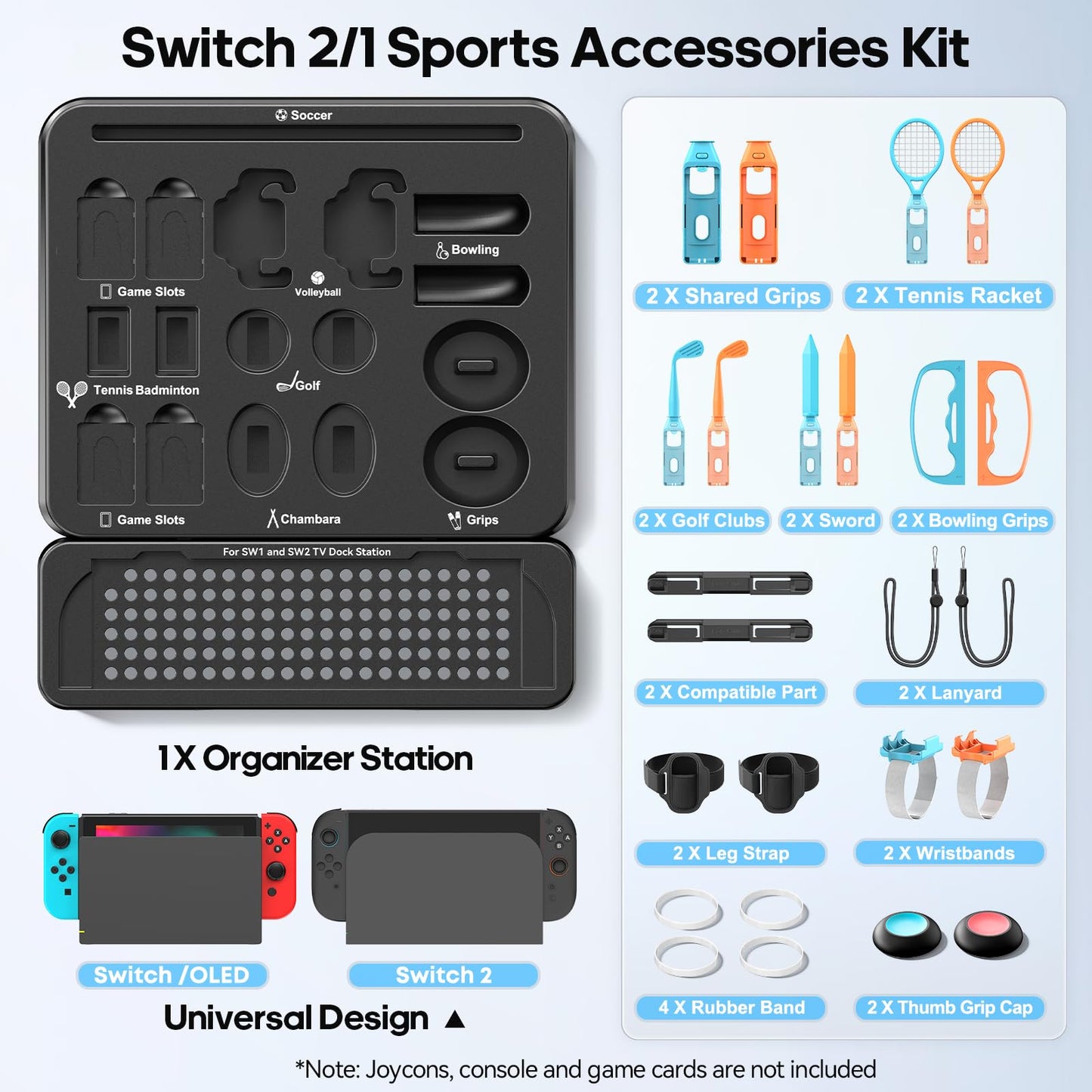 Switch Sports Accessories Kit with Storage Station - Compatible with Switch/OLED & Joy-con, Ideal for Family Sports Party Game Storage and Organization Wii U PS3 Interactive Gaming Figures