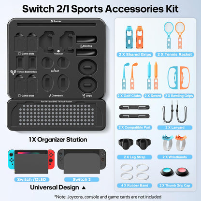 Switch Sports Accessories Kit with Storage Station - Compatible with Switch/OLED & Joy-con, Ideal for Family Sports Party Game Storage and Organization Wii U PS3 Interactive Gaming Figures