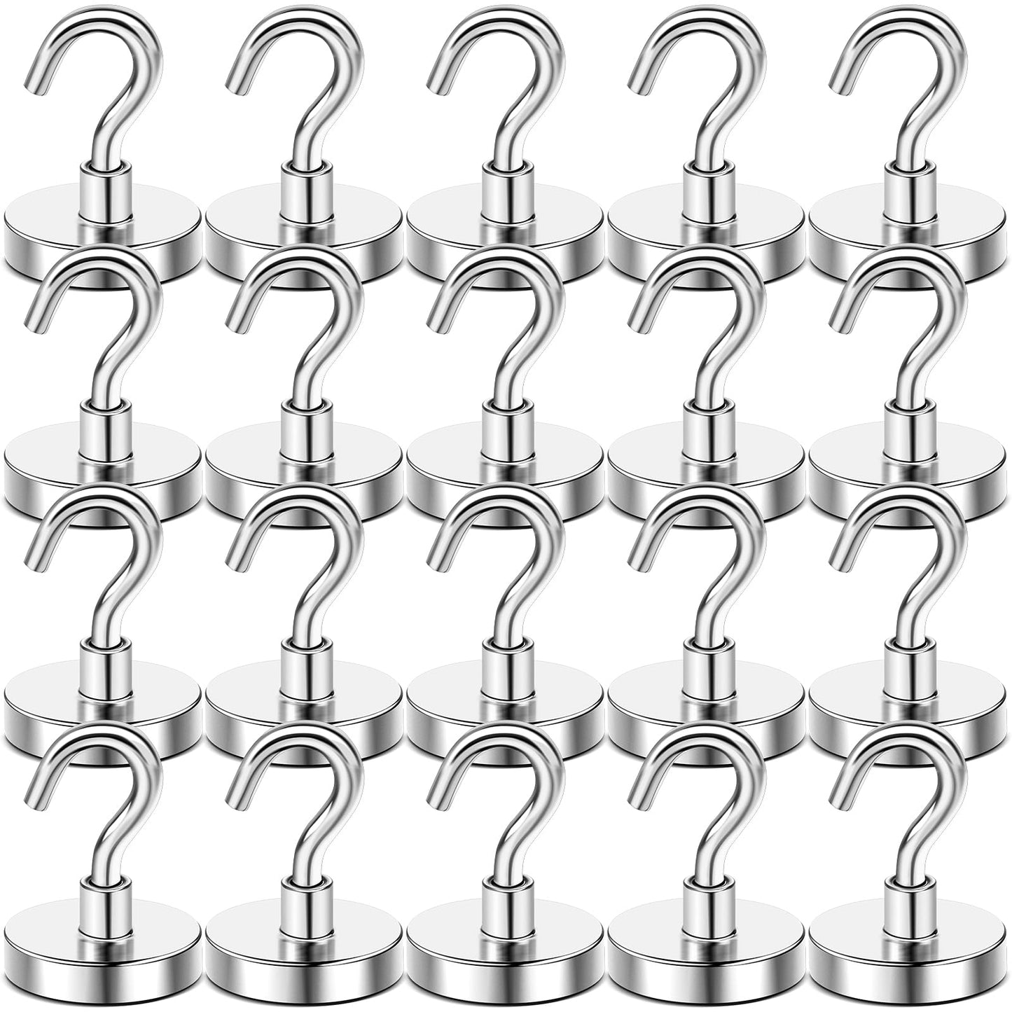 DIYMAG Magnetic Hooks, 30lbs+ Magnet Hook 2025 Cruise Cabin Ship Essentials Heavy Duty Strong Magnets Refrigerator Fridge Hanging for Classroom Beach Vacation Kitchen Grills Home 20 Pack (Silver)