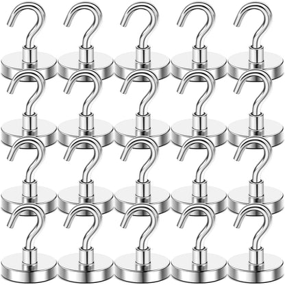 DIYMAG Magnetic Hooks, 30lbs+ Magnet Hook 2025 Cruise Cabin Ship Essentials Heavy Duty Strong Magnets Refrigerator Fridge Hanging for Classroom Beach Vacation Kitchen Grills Home 20 Pack (Silver)