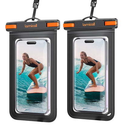 Lamicall Waterproof Phone Pouch Case - [2 Pack][Easy Lock & Heavy Duty] IPX8 Water Proof Cell Phone Dry Bag for Beach, Protector for iPhone 16 15 14 13 12 11 Pro Max Plus XS XR, Galaxy S24 S23, 4-7"