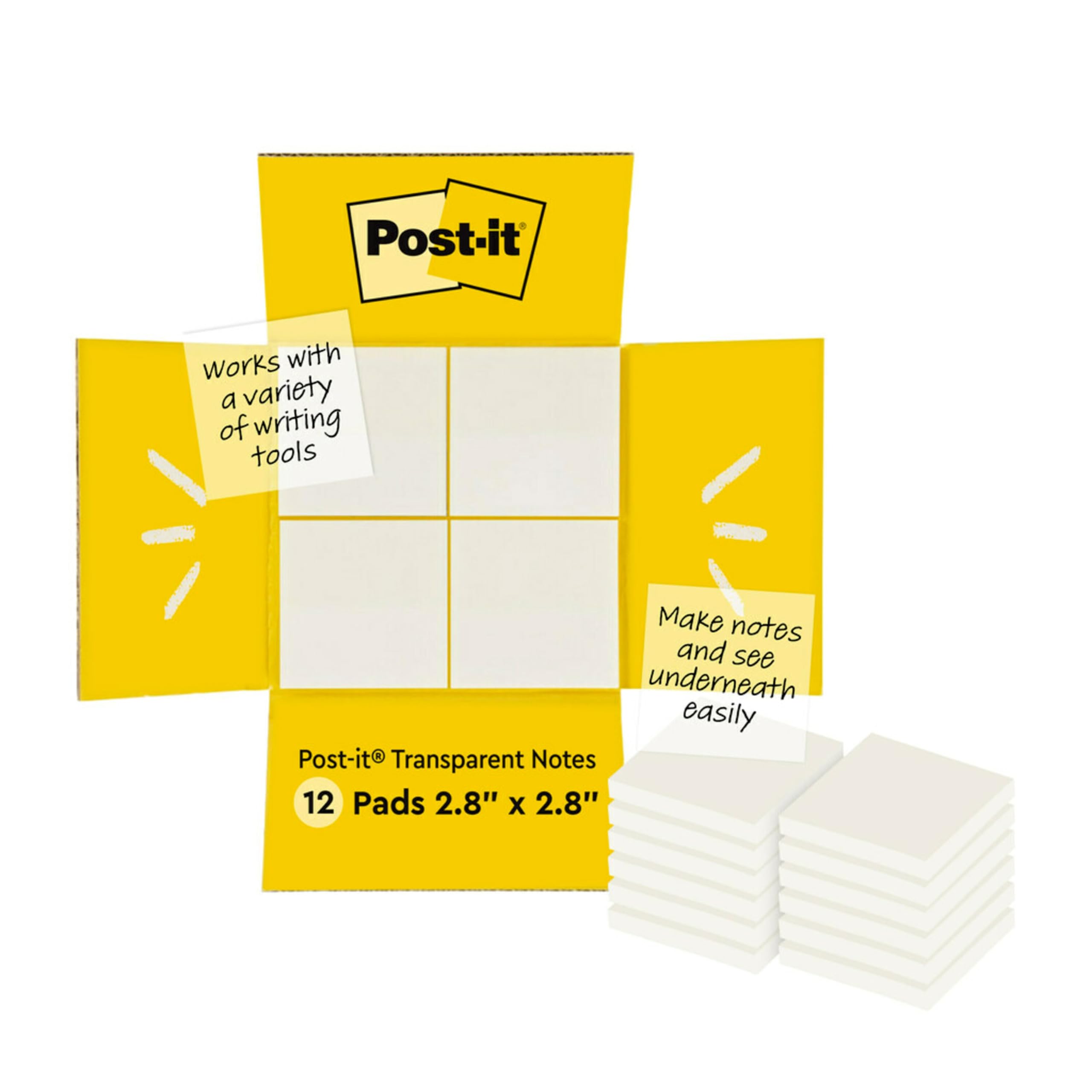 Post-it Colored Transparent Sticky Notes 3x3 in 8 Pads/Pack 36 Sheets/Pad Sticks Securely and Removes Cleanly