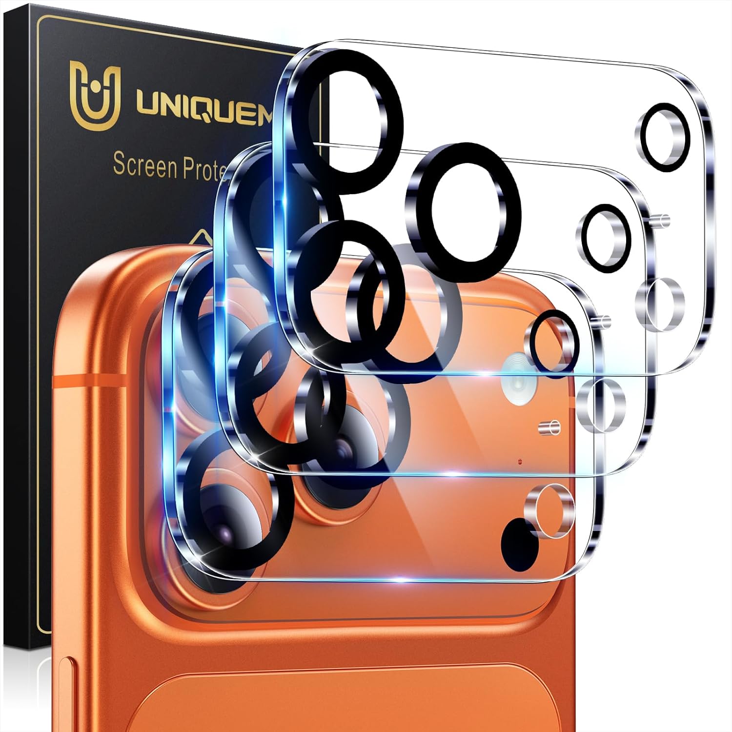 UniqueMe Compatible for 3 Pack iPhone 17 Pro Camera Lens Protector - [Drop Protection] 9H Tempered Glass Camera Cover Screen [Update New Version]【Not for 17 Pro Max】