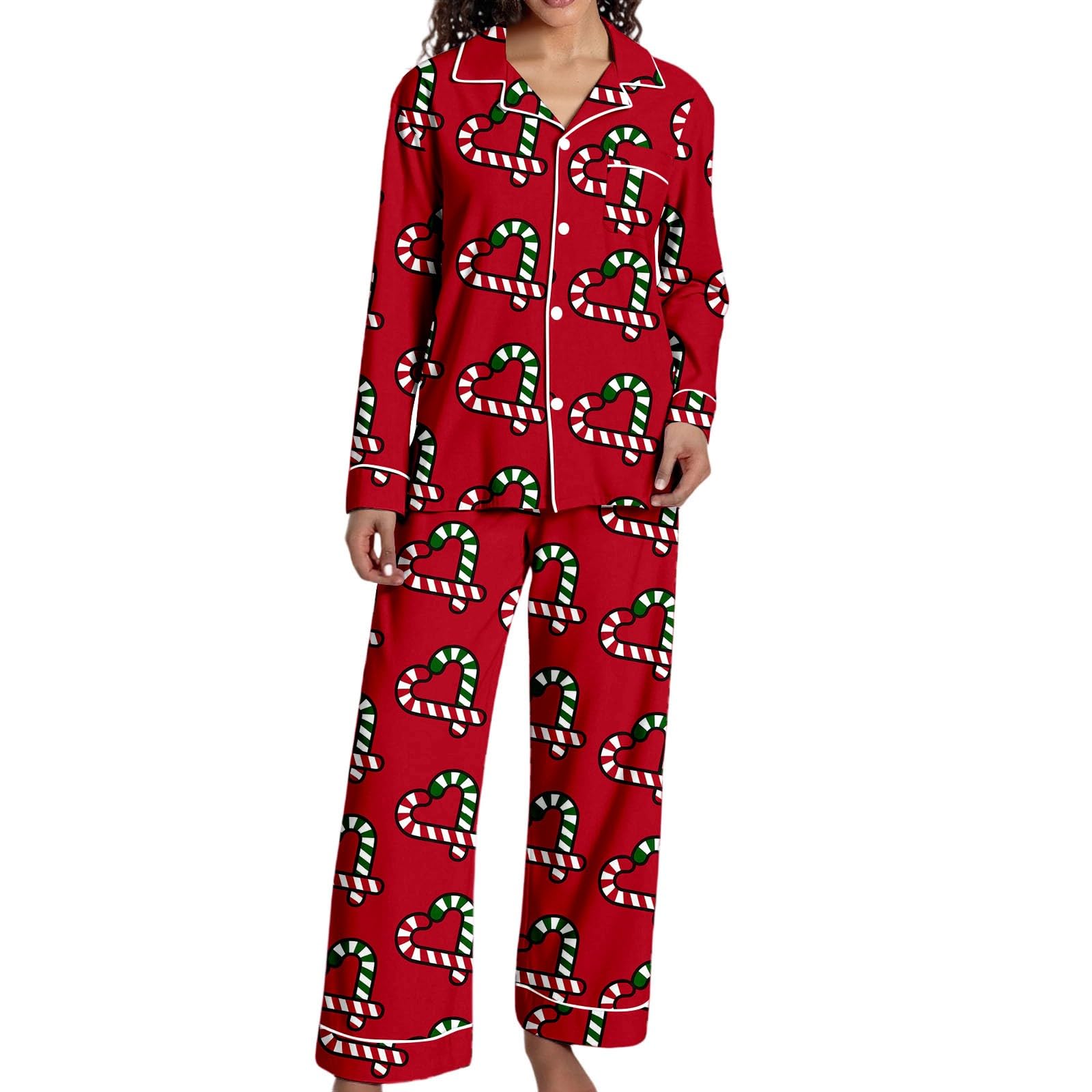 Christmas Pajamas for Women,Button up Long Sleeve Pajama Set Casual Soft Cute Xmas Print Pjs Sleepwear 2025