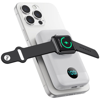 Magnetic Portable Charger 10800mAh,4-in-1 Wireless Power Bank with iWatch Charger, QC4.0+20W PD Fast Charging USB C Battery Pack with LCD Display for Magsafe,iPhone 16/15/14/13/12 Series,Apple Watch