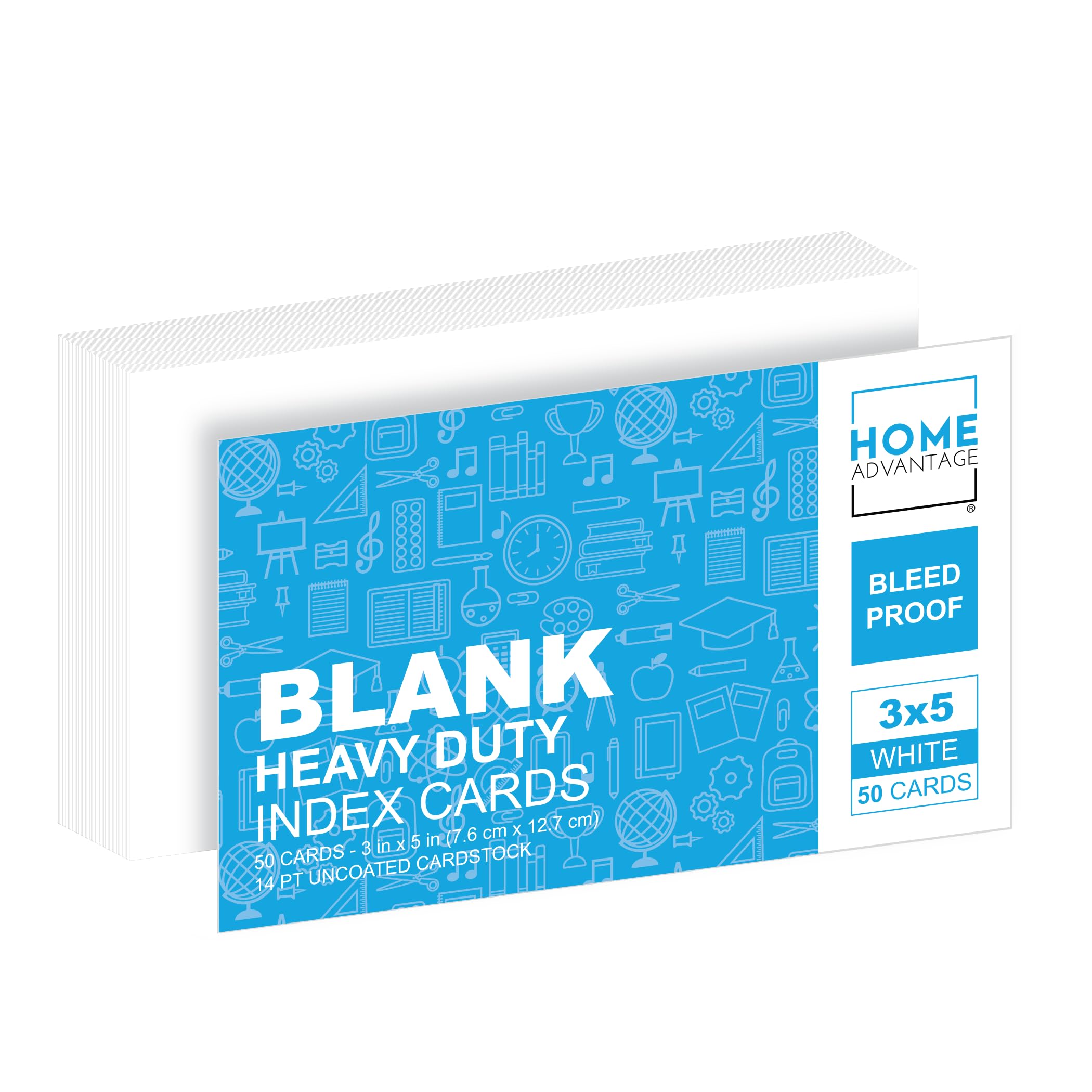 Home Advantage 4x6 Blank Index Cards - 50 Pack of Heavy Duty Bleed Proof Notecards & Flashcards