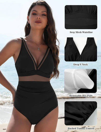 Buauty Womens One Piece Swimsuits Tummy Control Bathing Suits Mesh Swim Suits Full Coverage Swim Suit for Women 2025