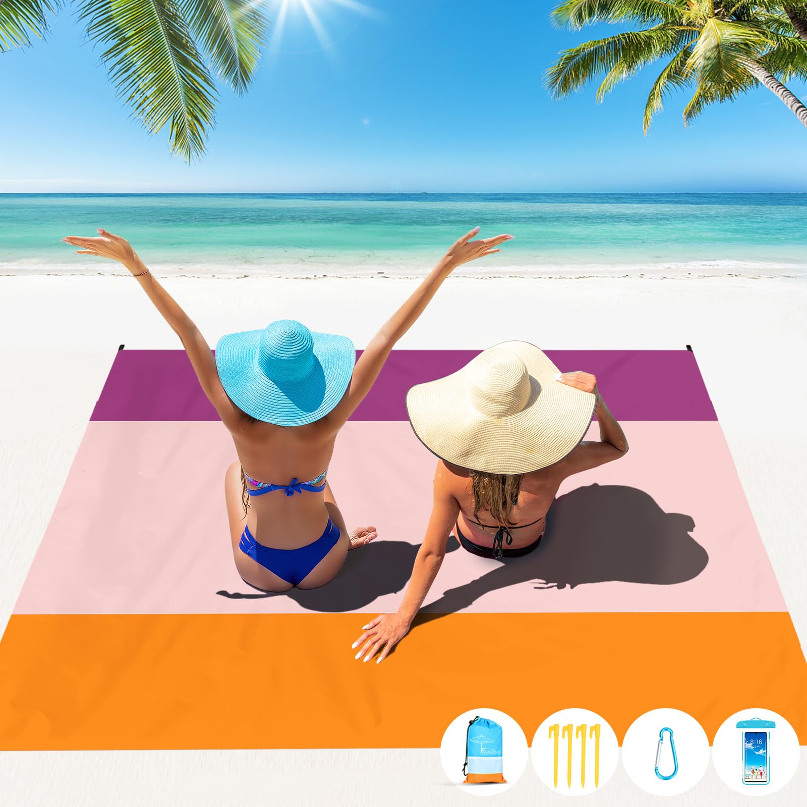 Beach Blanket Oversized Extra Large 78" X 81",Waterproof Sandproof Beach Blanket 1-7 Adults Lightweight Durable for Travel Camping Hiking Picnic
