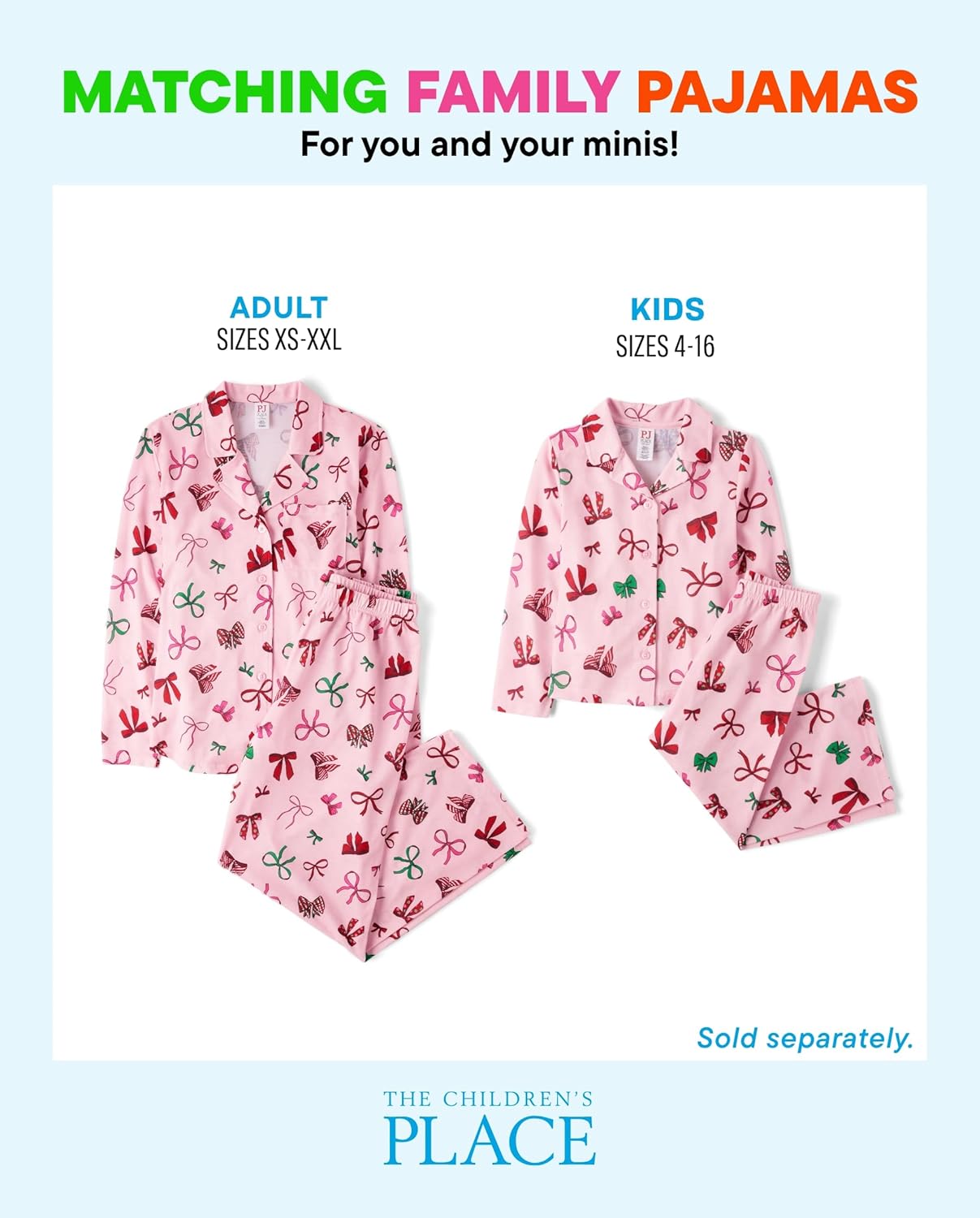 The Children's Place,Unisex Baby,Mommy and Me Matching Christmas 2 Piece Pajama Sets, Button Up,Holiday Bows