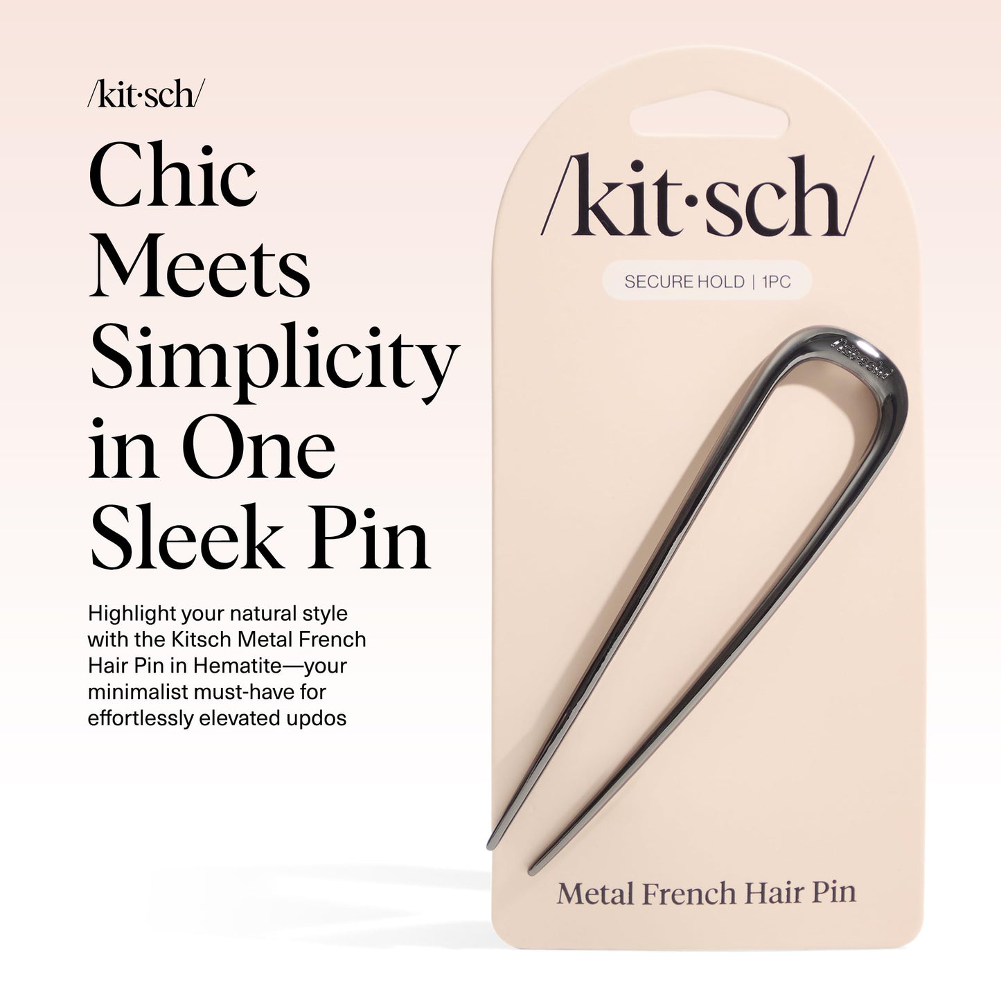 Kitsch Metal French Hair Pin for Women - Elegant Hair Accessories, Ideal for Buns & French Twist, Designed for a Secure, Comfortable Fit | Ideal Gifts for Women - Hematite