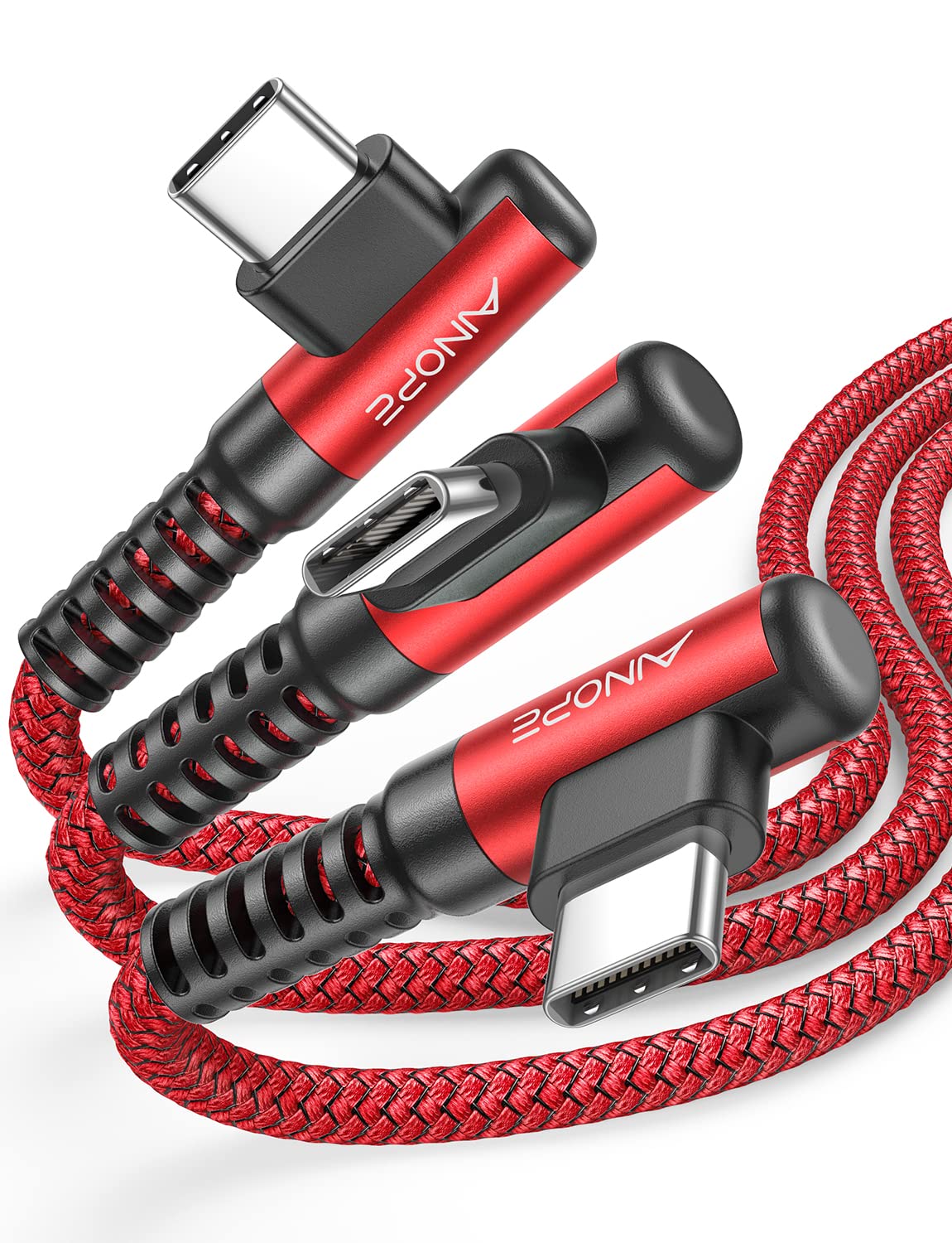 AINOPE USB C Cable [2-Pack, 6.6ft] 3.1A Type C Charger Fast Charging, Right Angle USB to USB C Cable Braided USBC Charger for Galaxy S10+ S10 S9, Note 10 9, LG V30, Moto, iPhone 16 15 Cord Type C