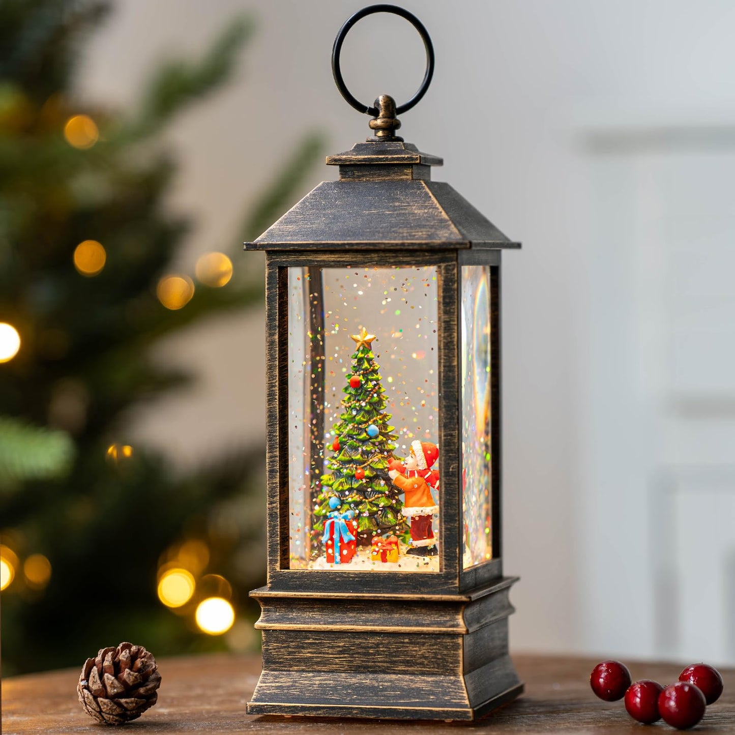 Christmas Snow Globe Swirling Glittering Nativity Scene with Music, USB Lined/Battery Operated Lighted Water Lantern for Christmas Festival Decoration Gifts