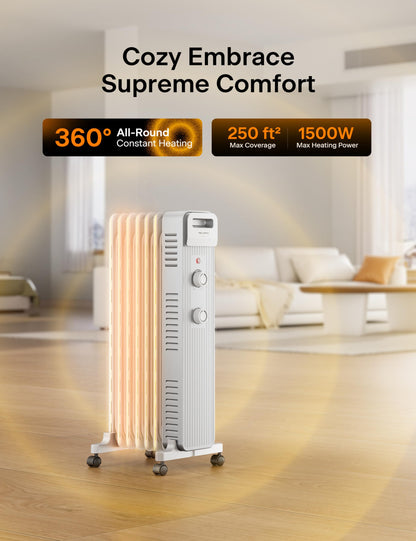 Pelonis Oil Filled Radiator Heater for Large Space, 2025 Upgraded, Space Heaters with 1500W Quiet Warmth Radiant Heater, 3 Heating Modes, Overheat & Tip-Over Protection, Adjustable Thermostat, Black