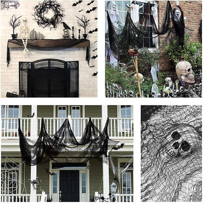 Set of 5 Halloween Creepy Gauze Cloth Decoration, Indoor Outdoor Black Scary Halloween Gauze Tapestry Decor, Spooky Decorations for Home Wall Yard Haunted House Party Supplies, 72 x 30 inch