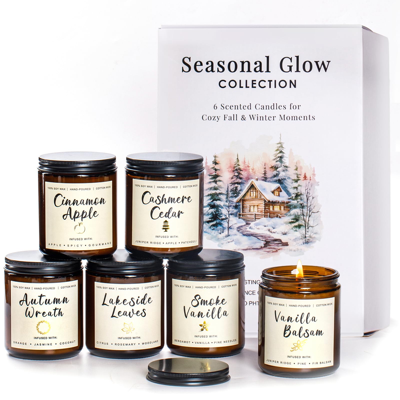 6 Pack Christmas Candles Set, Christmas Candles for Home Scented, Winter Holiday, Natural Soy Wax Jar Aromatherapy Candle Gifts Stocking Stuffers for Women Men Adult