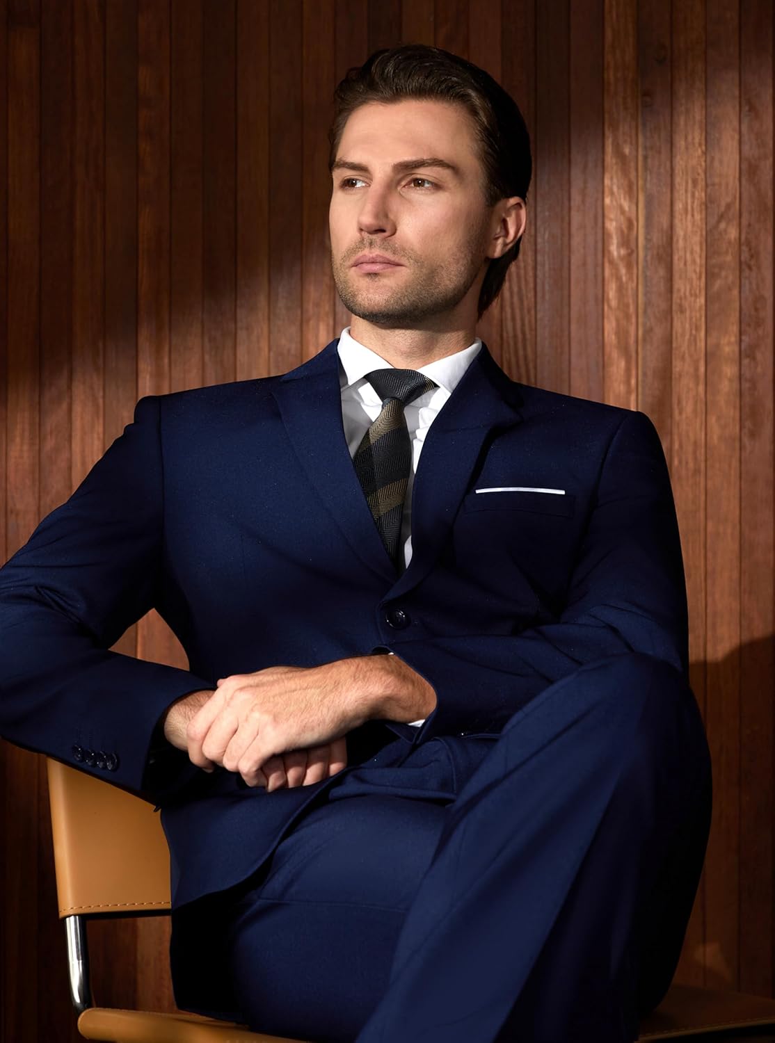 WULFUL Men’s Slim Fit Suit One Button 3-Piece Blazer Dress Business Wedding Party Jacket Vest & Pant