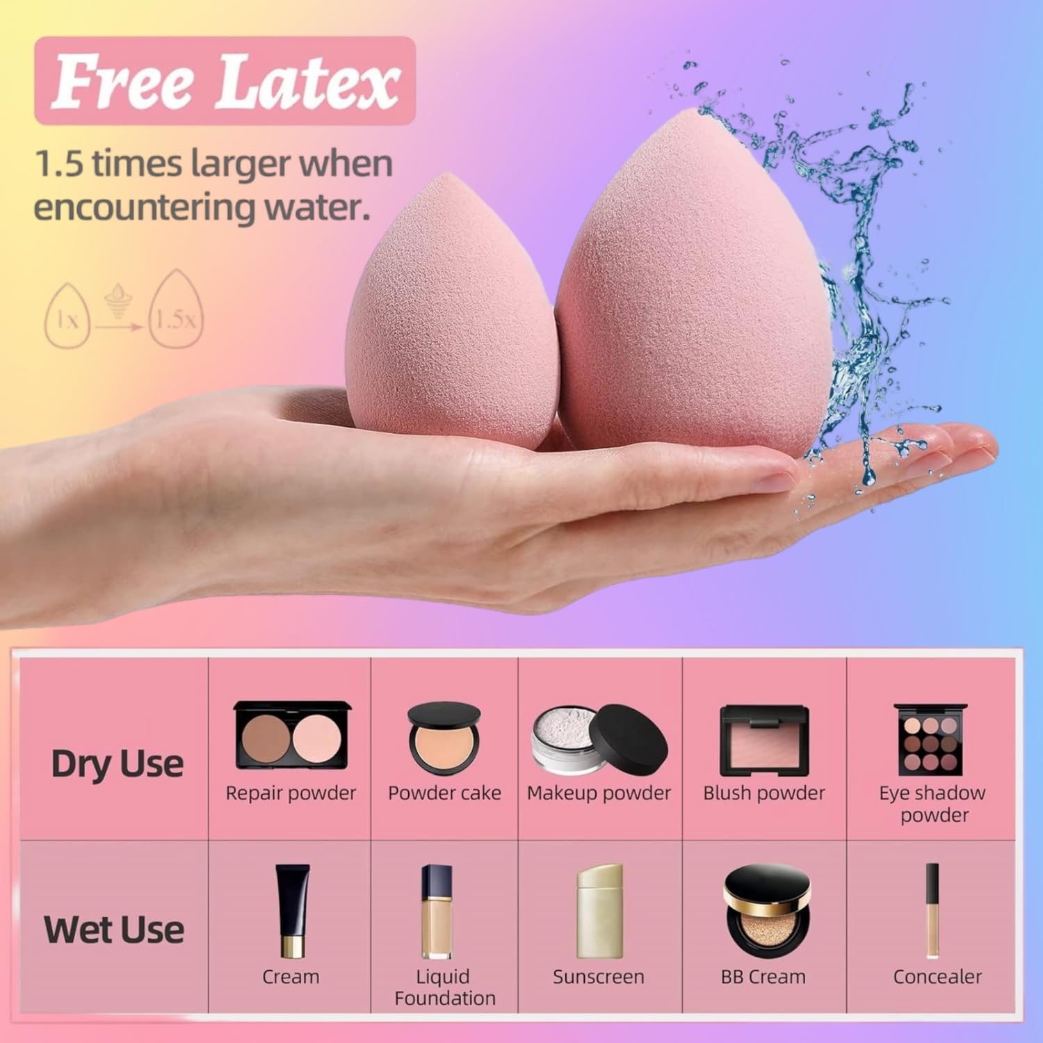 Makeup Sponge Set BS-MALL with Storage Case 7 Pcs for Liquid, Cream, and Powder, Foundation with 1 Mini Makeup Sponge Pink (A-Pink）